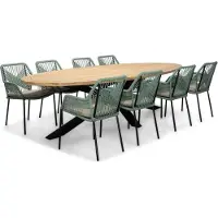 LUX outdoor living Cleve/Seville mint dining tuinset | 8 personen | teakhout + touw | 280cm ovaal - ovale tuintafel