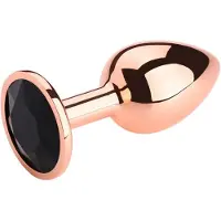 PLGZ - Rosebud Metalen Buttplug - Rosé Goud - Zwarte Siersteen - Verkrijgbaar in 3 maten Large