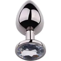PLGZ - Rosebud Metalen Buttplug - Zwart Metallic- Witte Siersteen - Verkrijgbaar in 3 maten Medium
