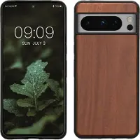 Kwmobile telefoonhoesje geschikt voor Google Pixel 8 Pro - Hoesje met bumper in vintage bruin / bruin - Backcover - hout