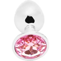 PLGZ - Rosebud Metalen Buttplug - Zilver - Roze Siersteen - Verkrijgbaar in 3 maten Medium