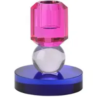 Giftcompany Kleurrijke Glazen Kandelaar Sari - Roze - Lila - Kobalt - Glas - Kristal - Geslepen - H10.5 cm