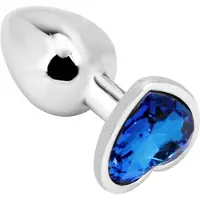PLGZ - Hartvormige Metalen Buttplug - Zilver - Blauwe Siersteen - Verkrijgbaar in 3 maten Small