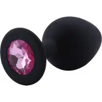 PLGZ - Rosebud Siliconen Anaal Plug - Zwart - Roze Siersteen - Verkrijgbaar in 3 maten Large