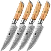 Xinzuo Steakmessen set van 73 laags Damascus staal - Ongeëvenaarde scherpte en uniek design - handvat van Olijfhout - B37 Lan Series
