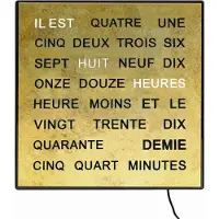 AMS T1241FR - Woordenklok Tafel / Wandklok - Frans - Digitaal - Vierkant - 3 lichtstanden - met adapter voor lichtnet - Champagne/Geel - Wit - Zwart