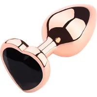 PLGZ - Hartvormige Metalen Buttplug - Rosé Goud - Zwarte Siersteen - Verkrijgbaar in 3 maten Small