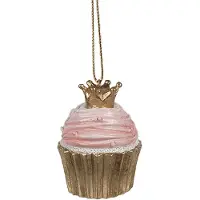 Clayre & Eef Kersthanger Cupcake Ø 4x6 cm Roze Kunststof Kerstboomversiering Roze Kerstboomversiering