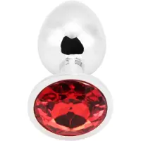 PLGZ - Rosebud Metalen Buttplug - Zilver - Rode Siersteen - Verkrijgbaar in 3 maten Small