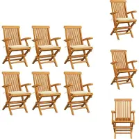 vidaXL Tuinstoelen 6 st met crème kussens teak Tuinstoelen - Teak Hout - Tuinset - Buitensteun - Lounge Stoel