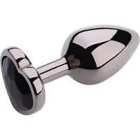 PLGZ - Hartvormige Metalen Buttplug - Zwart Metallic - Zwarte Siersteen - Verkrijgbaar in 3 maten Small
