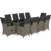 vidaXL 11-delige Bistroset met kussens poly rattan grijs