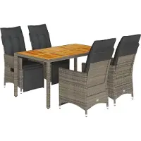 vidaXL 5-delige Bistroset met kussens poly rattan grijs