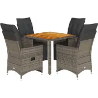 vidaXL 5-delige tuin-bistroset met kussens, grijs, polyrotan