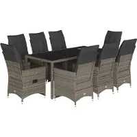 vidaXL 9-delige Bistroset met kussens poly rattan grijs