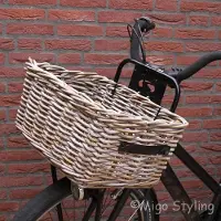Migo Styling Fietsmand-45x35xH25-Riet-Rotan-Voor-Grijs-Leren handgrepen