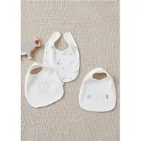 Noukie'S - Bavet set - 3 pack - Wafeljersey slabbetjes met savanneprint - ecru