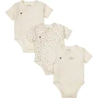 Dirkje romper - offwhite (set van 3) Ecru Jongens/Meisjes Stretchkatoen V-hals - maat 86/92