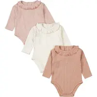 Dirkje romper - roze/wit (set van 3) Meisjes Katoen Peter Pan-kraag Effen - maat 86/92