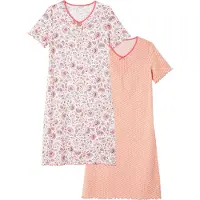 Damart - Set van 2 nachthemden van zuiver gekamd jersey katoen - Roze - 38-40 (S)