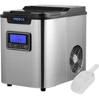 Arebos IJsblokjesmachine | Ice Maker | Roestvrij staal, productietijd van 8 tot 13 minuten | 3 Ijsblokjesmaten | LCD-display