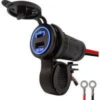 Proride 12V USB Lader Motor - USB C Aansluiting Motor - 2 Poorten met Schakelaar - QC3.0 - Voor Motor en Motorfiets - Blauw