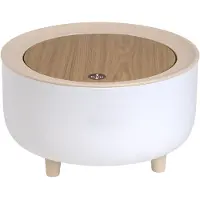 Intirilife cosmetic bin platte afvalemmer wit beige deksel en bamboe-look 19,3 x 10,7 cm tafelemmer met drukknopopening