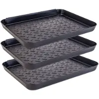Intirilife schoenenrek 3 stuks van kunststof in zwart - 35 x 27,5 x 3 cm - schoenen lekbak schoenenmat schoenenbak