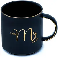 Intirilife koffiemok in zwart met gouden rand en inscriptie mr - 300 ml - theekop cadeau kopje met handvat bruiloft