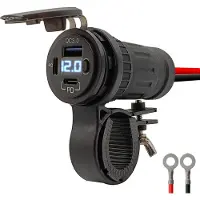Proride 12V USB Lader Motor - USB Aansluiting Motor - 3 Poorten met Schakelaar/Voltmeter - QC3.0 - Voor Motor en Motorfiets - Blauw