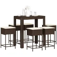 vidaXL 7-delige Tuinbarset met kussens poly rattan bruin