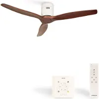 Create - Plafondventilator 40W silent Ø132 cm - Controller voor wandmontage - afstandsbediening - Wit Donker Hout- WIND CALM