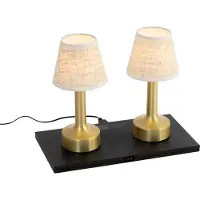 QAZQA Set van 2 tafellampen goud met beige RGBW oplaadbaar IP54 - Elise