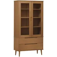 vidaXL Vitrinekast MOLDE 90x35x175 cm massief grenenhout bruin