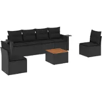 vidaXL 7-delige Loungeset met kussens poly rattan zwart