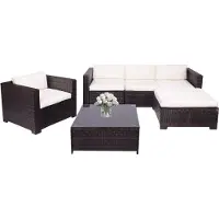 Springos Tuinset - 4 Delig - Stoelen - Bank - Tafel - Rotan - Hoekbank - Bruin/Crème