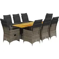 vidaXL 9-delige tuinset met kussens, grijs, polyrotan