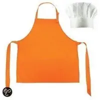 Benza Schort Keukenschort voor Kinderen - Oranje - 50 x 60 cm - incl. Witte Koksmuts