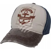 ECarla Baseball Cap Vintage Maritime Original – Schipper Cap - – Blauw/Beige/Bruin - Stonewashed Denim Pet