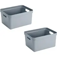 Sunware opbergbox Sigma - 3x stuks - kunststof - 32 liter - blauw/grijs - opberg dozen/bakken - opbergers - 45 x 35 x 24 cm