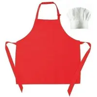 Benza Schort Keukenschort voor Kinderen Neutraal, Blanco - Rood (50 x 60 cm) incl. Koksmuts
