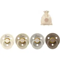 BIBS spenen rond met naam - Vanilla, Ivory, Sand en Dark oak T2 - met BolleToet speenzakje
