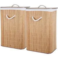 Storage solutions Wasmand - 2x - bamboe hout - met deksel - naturel - 40 x 30 x 60 cm - 70 liter - opvouwbaar