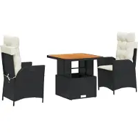 vidaXL 3-delige Tuinset met kussens poly rattan zwart