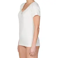 Entex dames thermo shirt korte mouw met kant - Wollen thermisch ondergoed dames - Crème / 2XL - Creme