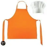 Benza Schort Keukenschort voor Kinderen - Oranje - Inclucief witte koksmuts