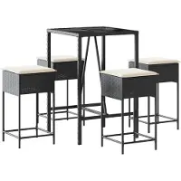 vidaXL 5-delige tuinbarset met kussens, zwart, polyrotan
