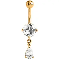 Lucardi Stalen navelpiercing goldplated druppel kristal