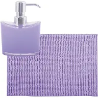 MSV badkamer droogloop mat/tapijtje - 40 x 60 cm - en zelfde kleur zeeppompje 260 ml - lila paars - Badmatjes