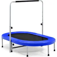 Trendmix Fitness Trampoline Opvouwbaar – Mini Trampoline voor Volwassenen – Dubbel met Verstelbare Leuning – Tot 150 kg – Blauw